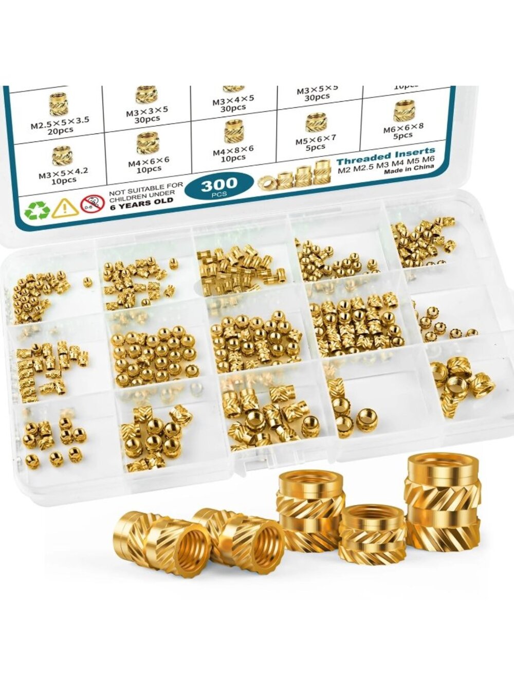 3 Box Pack 900Pcs Threaded Inserts M2 M2.5 M3 M4 M5 M6 Brass One Size, Gold NEW